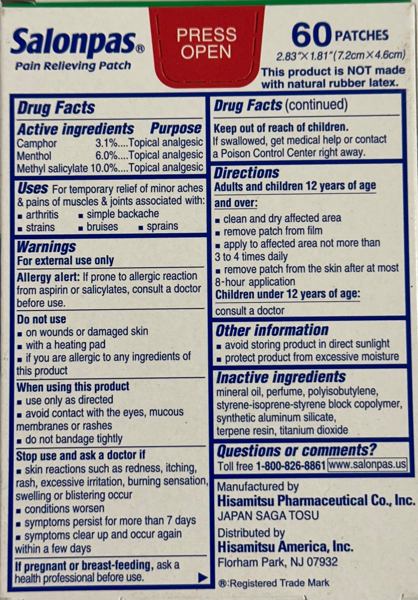 Salonpas Pain Relieving Patch ( 60 patches)
