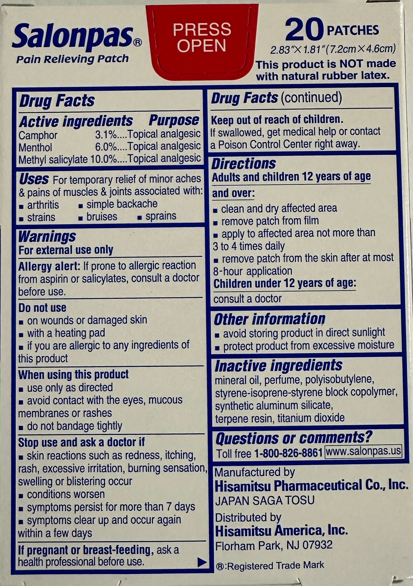 Salonpas Pain Relieving Patch ( 20 patches)